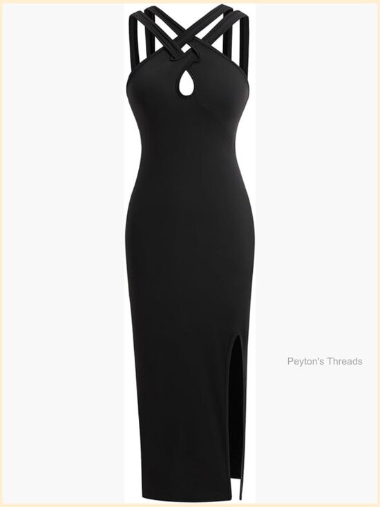 Dresses & Skirts - Sleeveless Criss Cross Bodycon Midi Dress with Slit